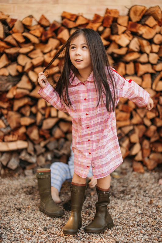 RED PLAID SHIRT DRESS