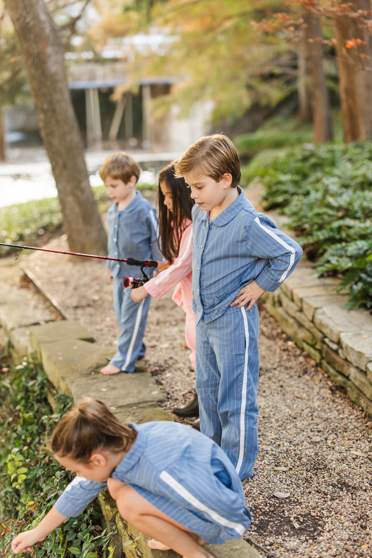 Grey Blue California Stripe Long Set