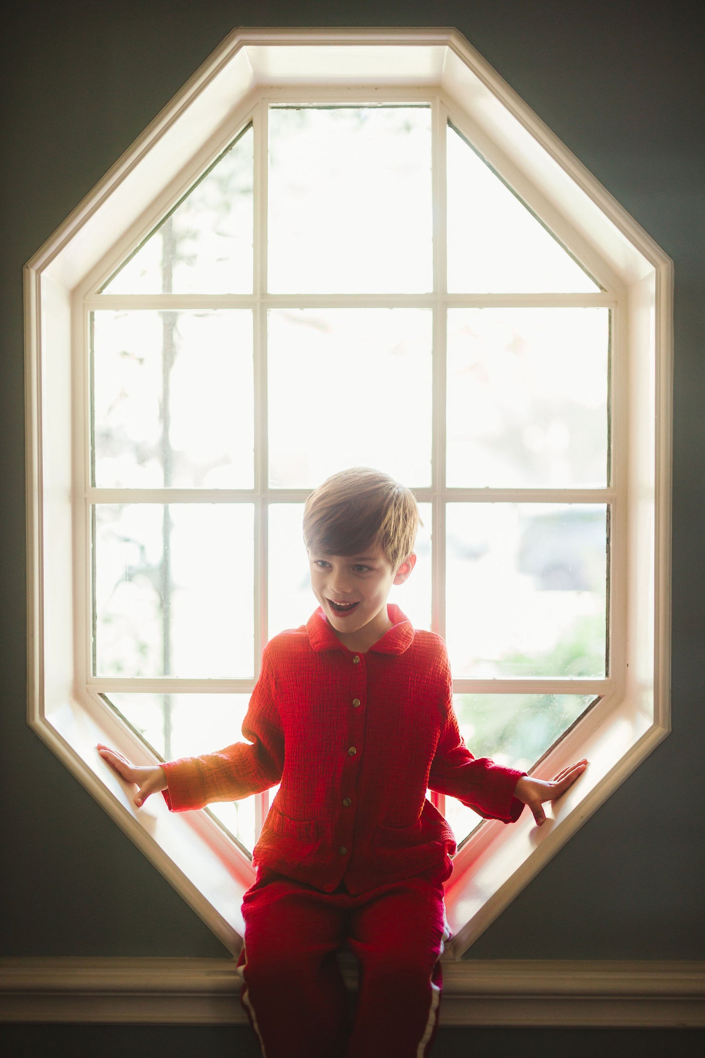 RED GAUZE LONG PAJAMA SET