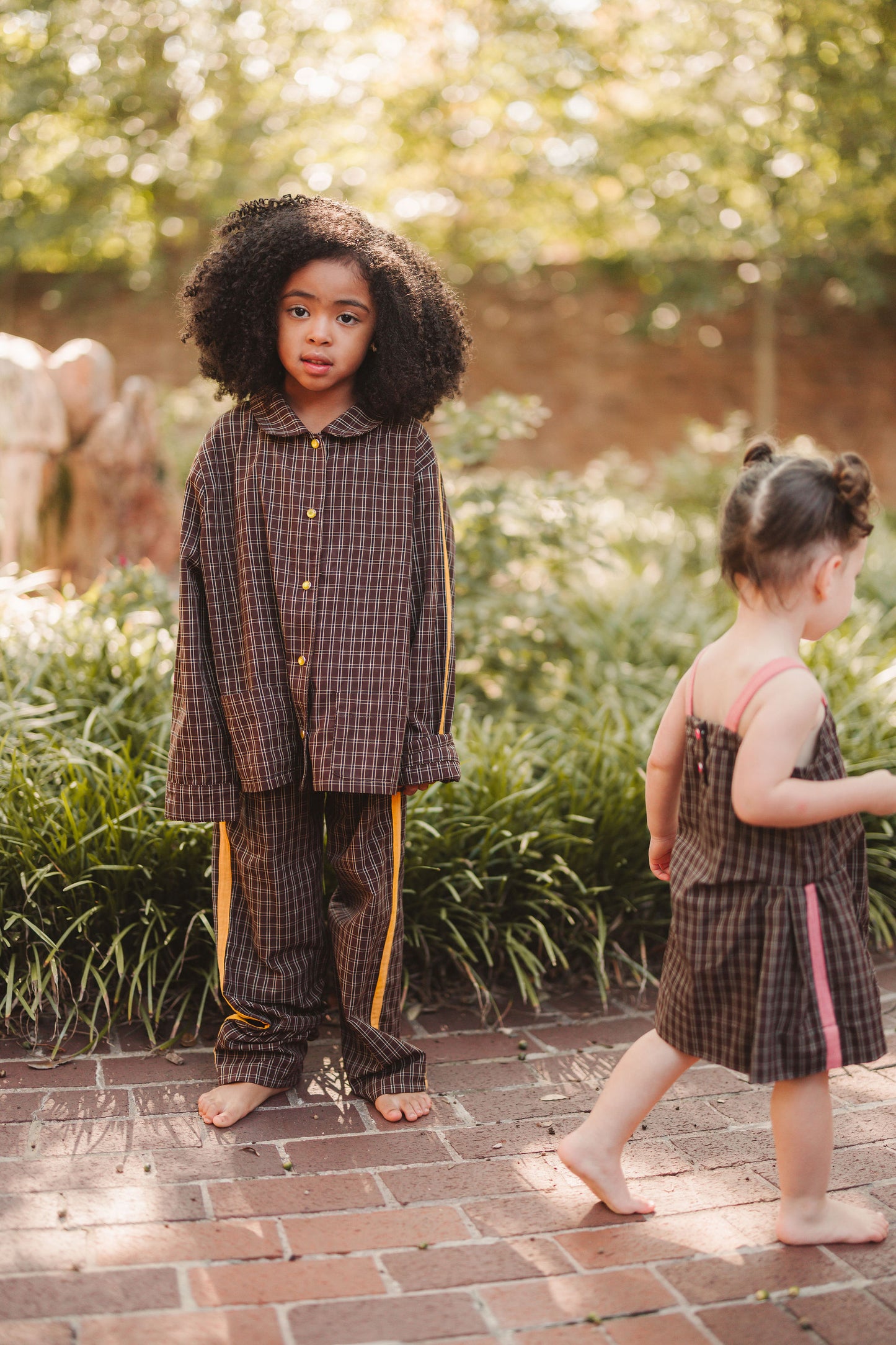 BROWN CHECK LONG PAJAMA SET