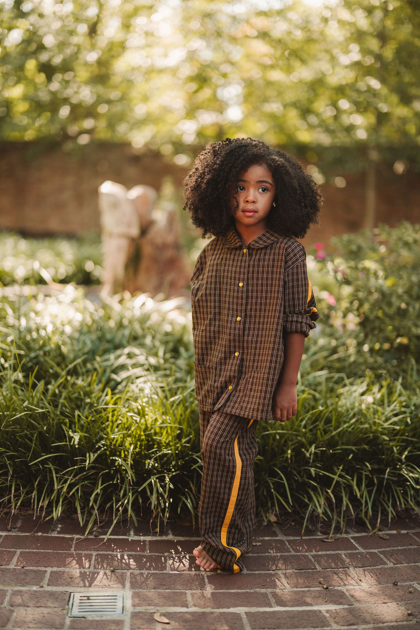 BROWN CHECK LONG PAJAMA SET