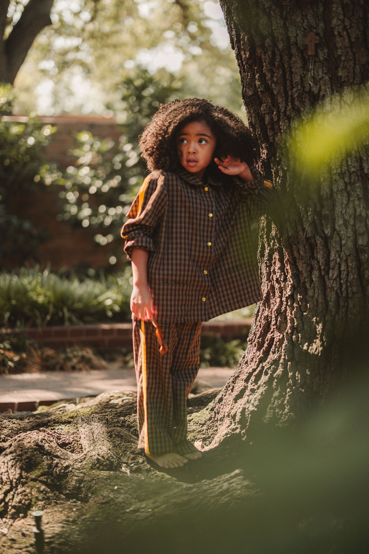 BROWN CHECK LONG PAJAMA SET