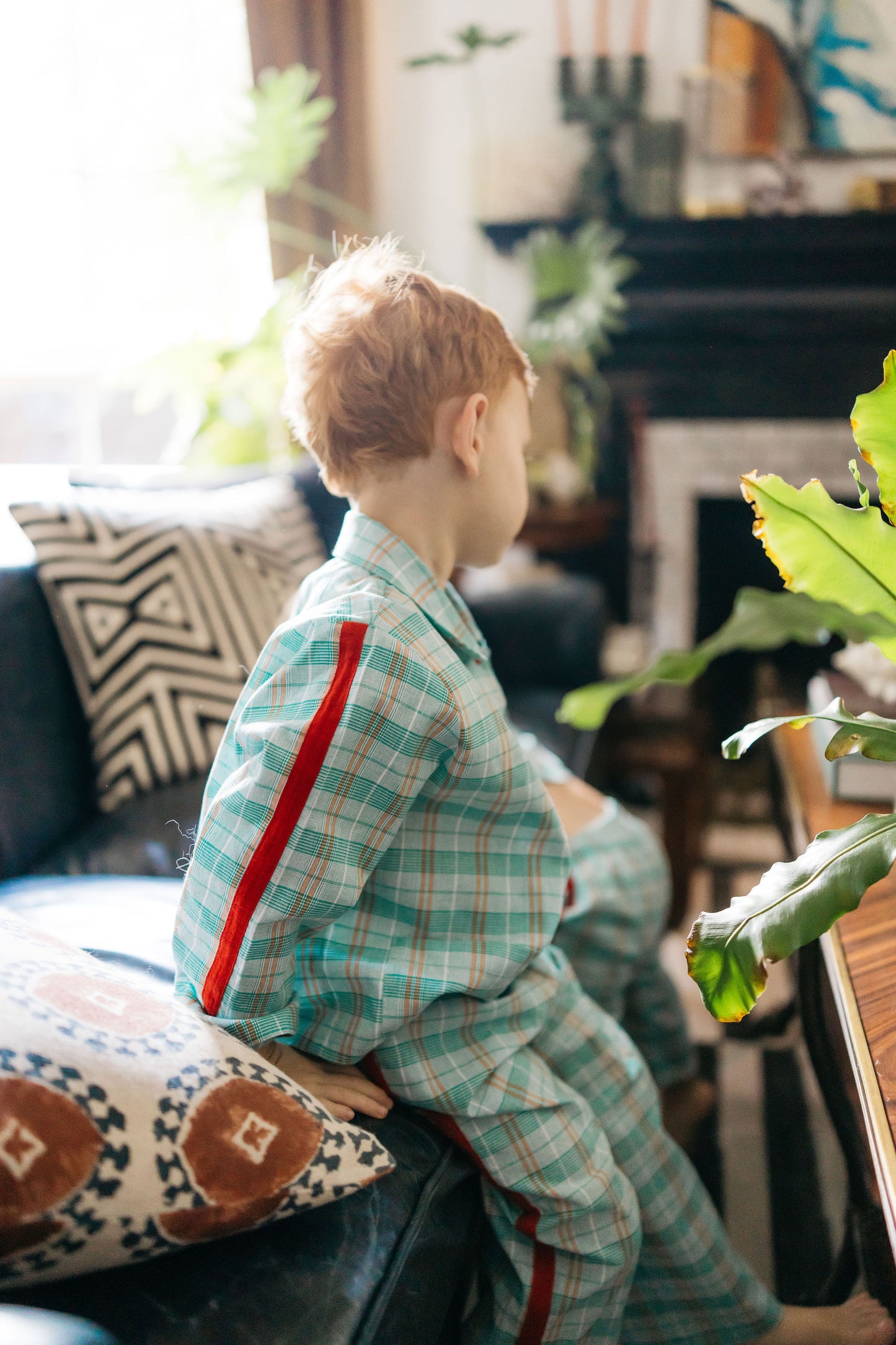 GREEN PLAID LONG PAJAMA SET