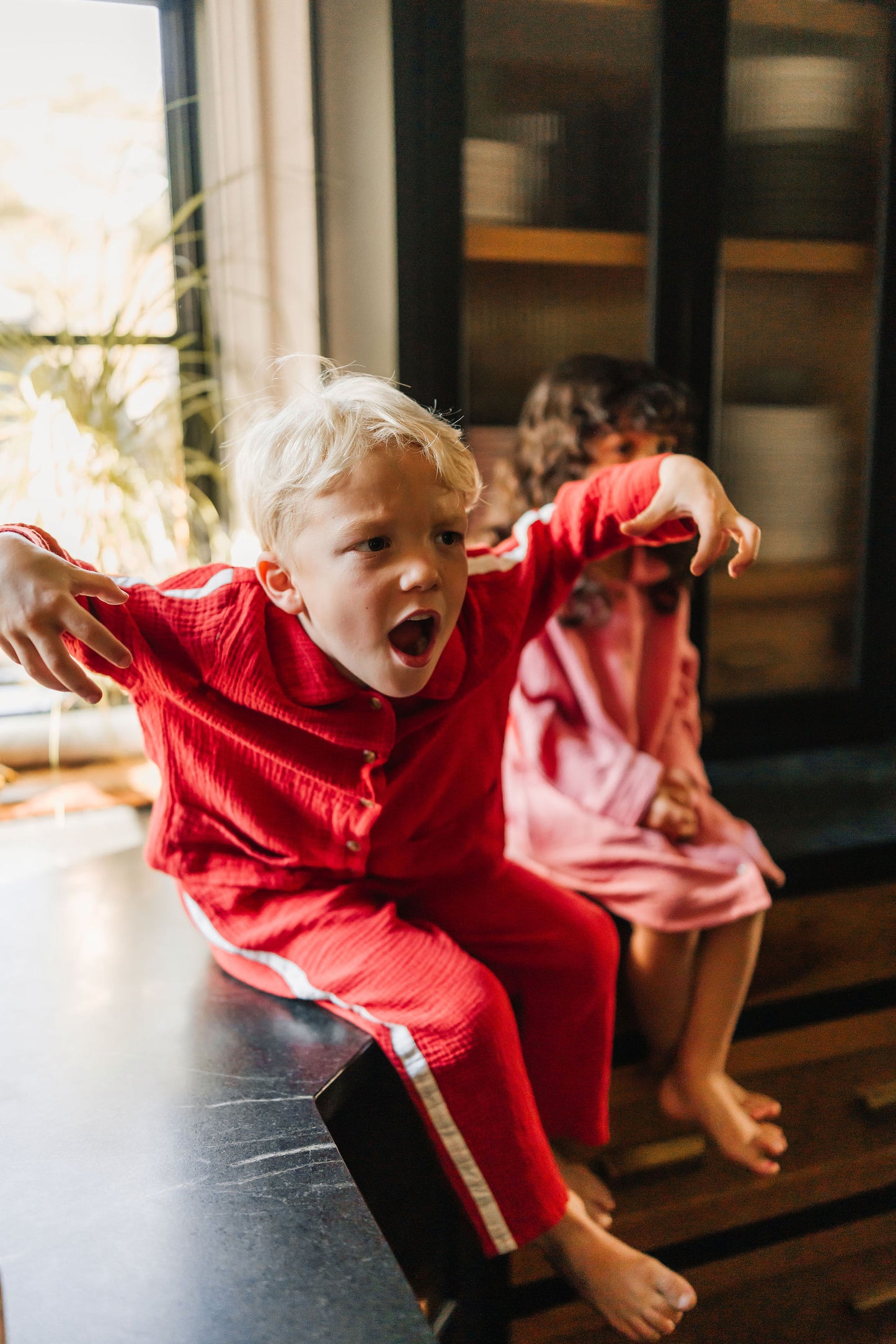 RED GAUZE LONG PAJAMA SET