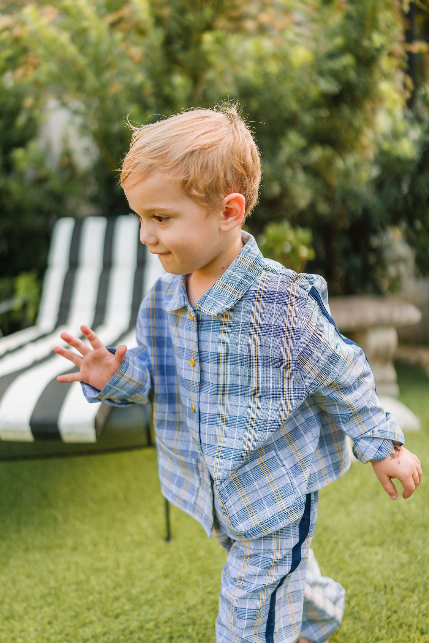 NAVY PLAID LONG PAJAMA SET