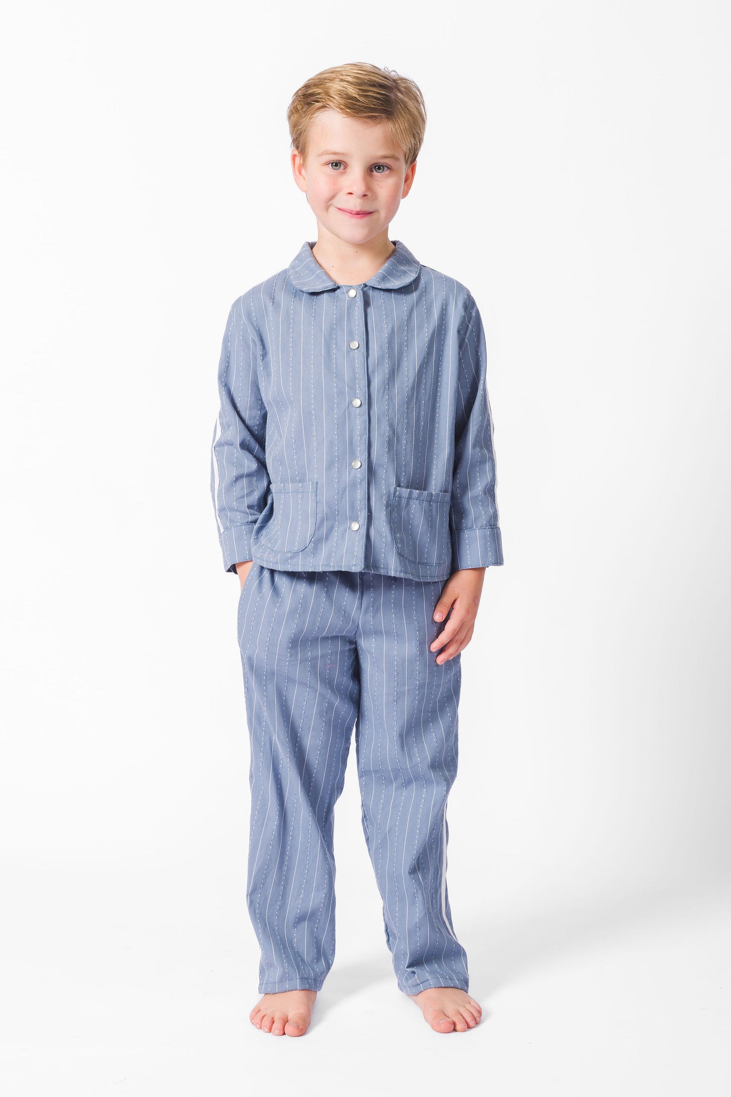 Grey Blue California Stripe Long Set