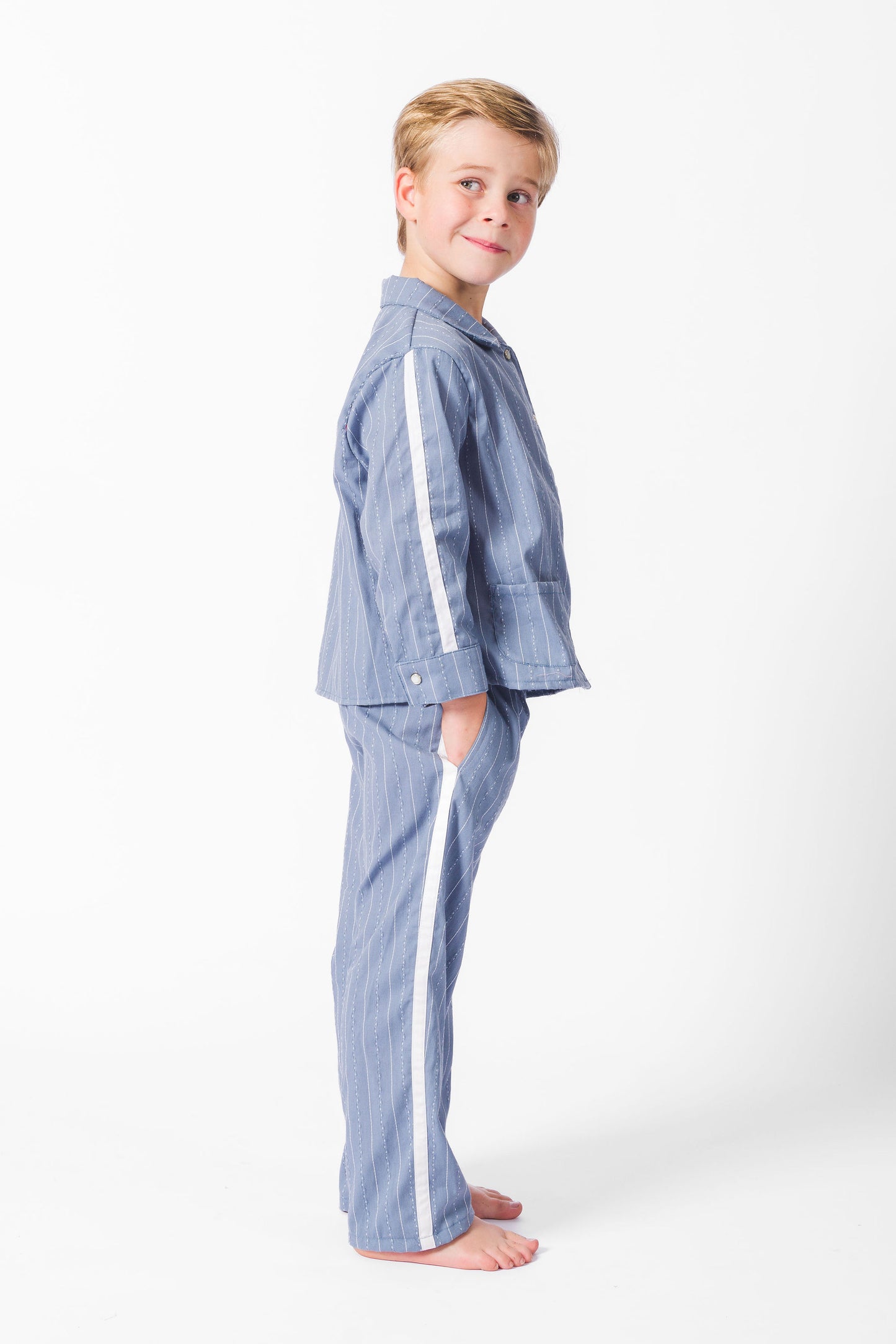 Grey Blue California Stripe Long Set