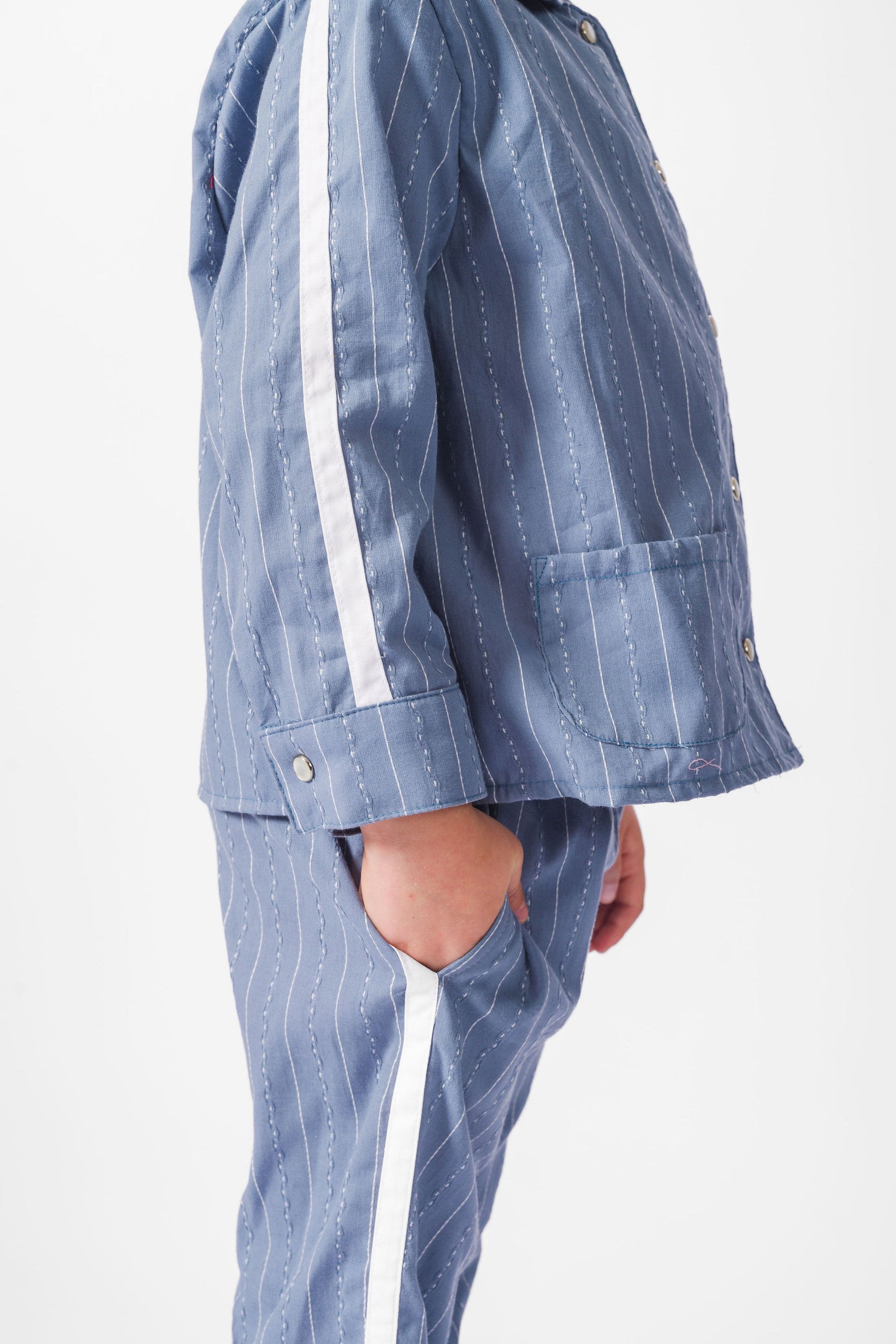 Grey Blue California Stripe Long Set
