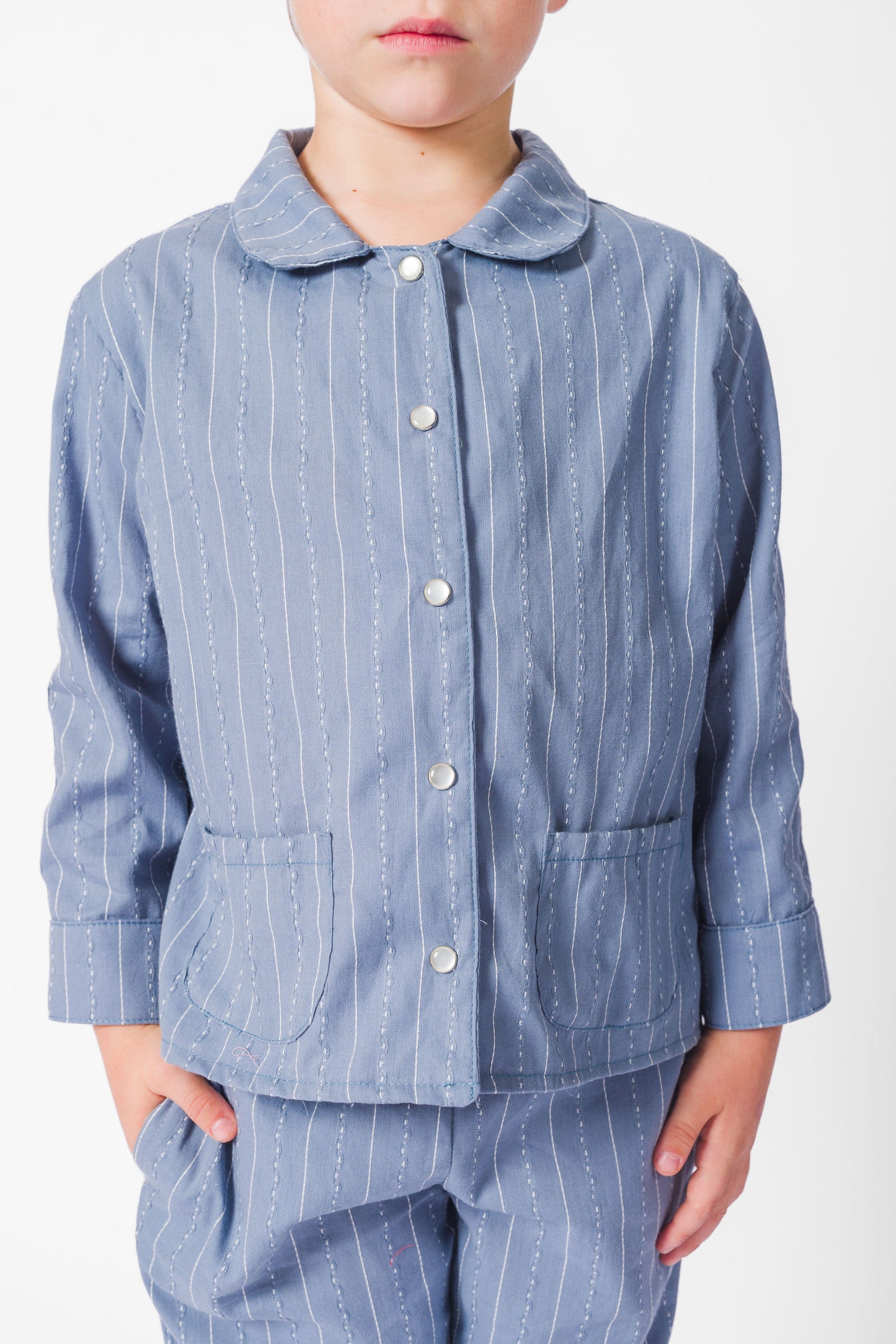 Grey Blue California Stripe Long Set