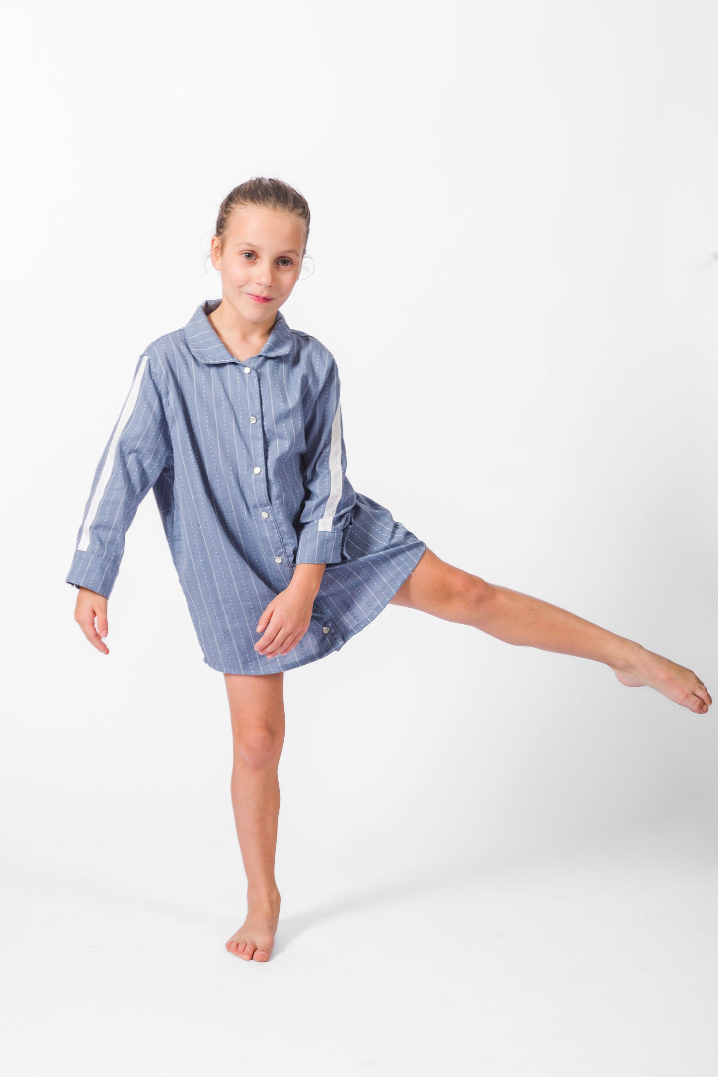 Grey Blue California Stripe Shirt Dress