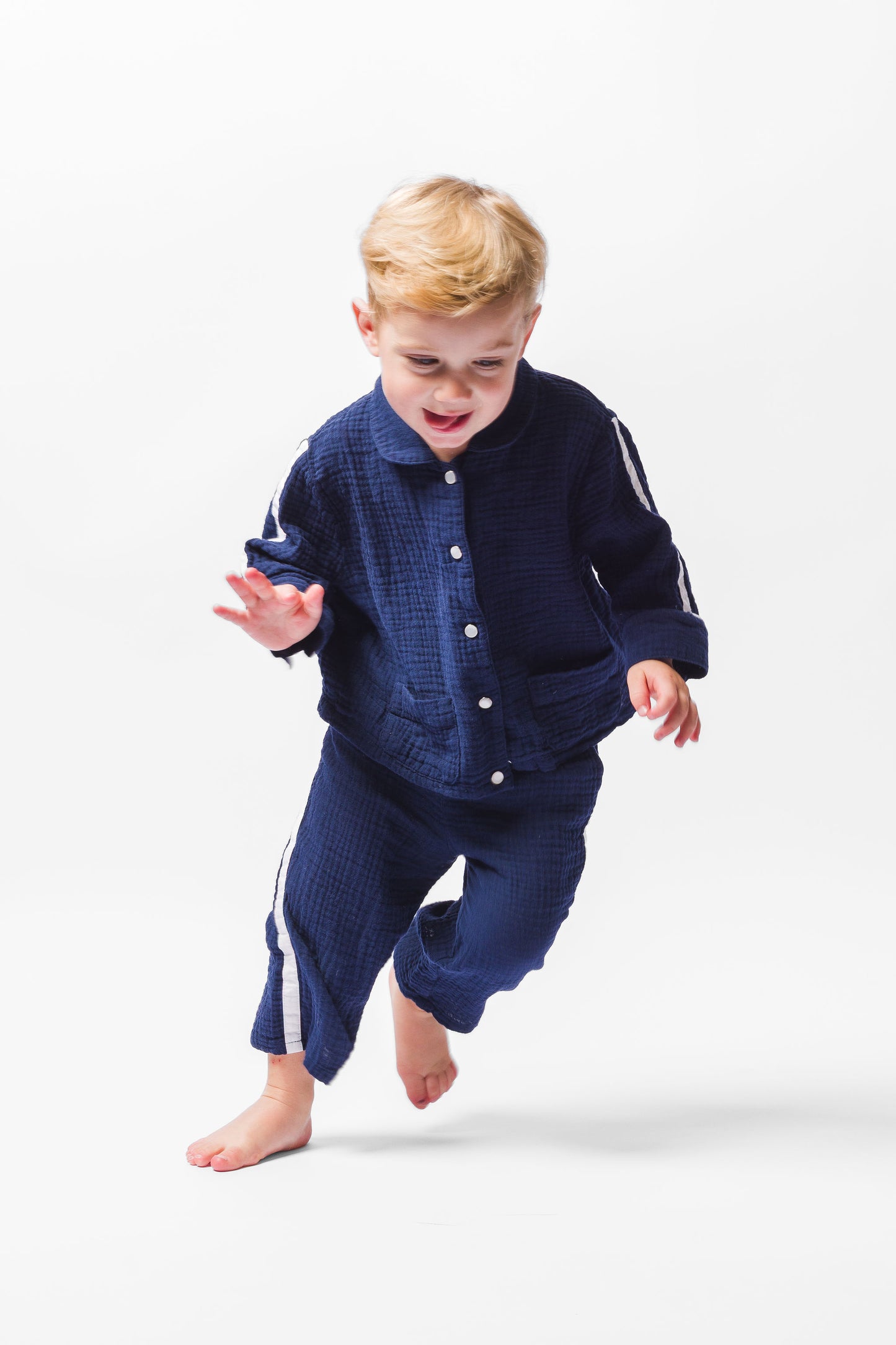 NAVY GAUZE LONG PAJAMA SET