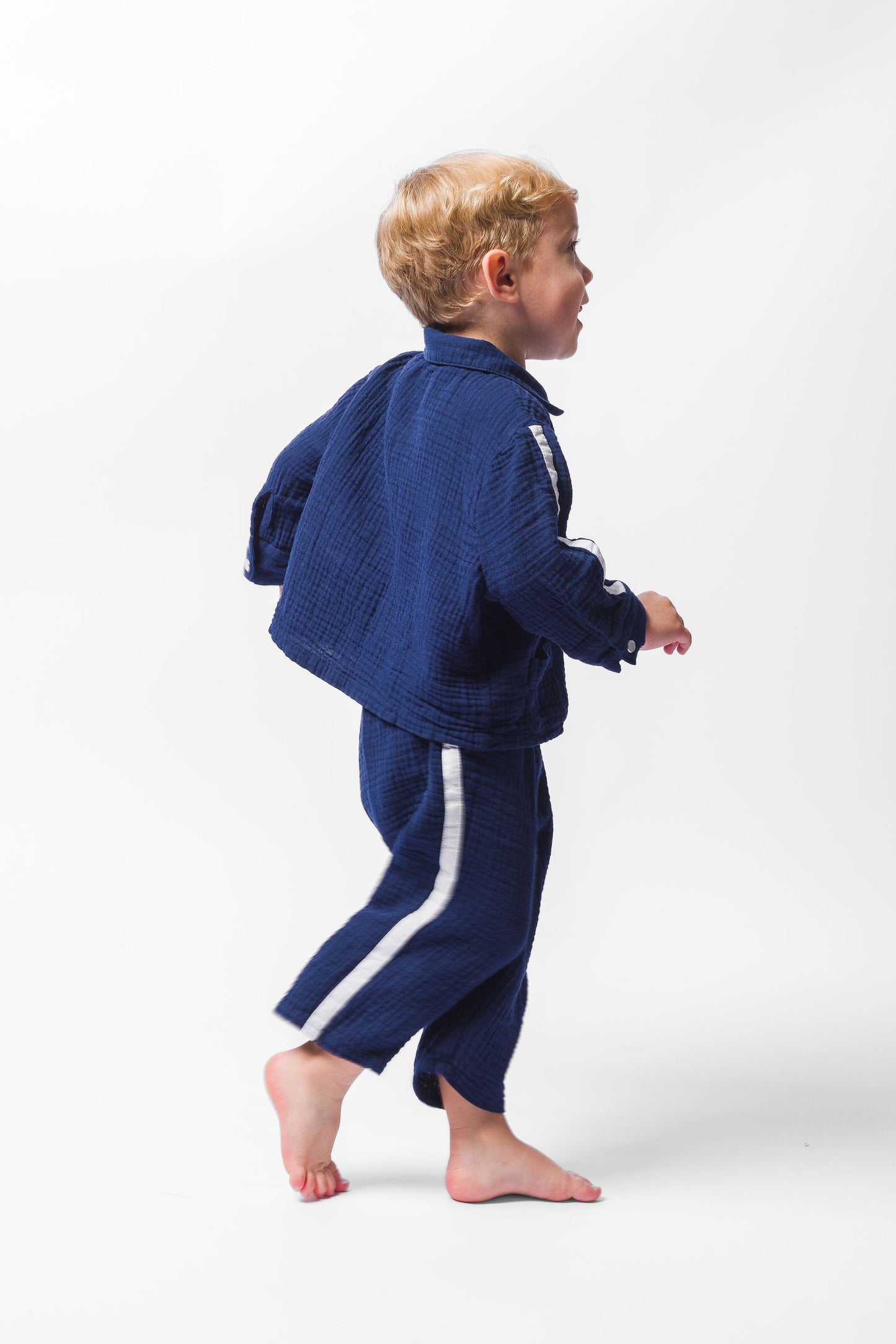 NAVY GAUZE LONG PAJAMA SET