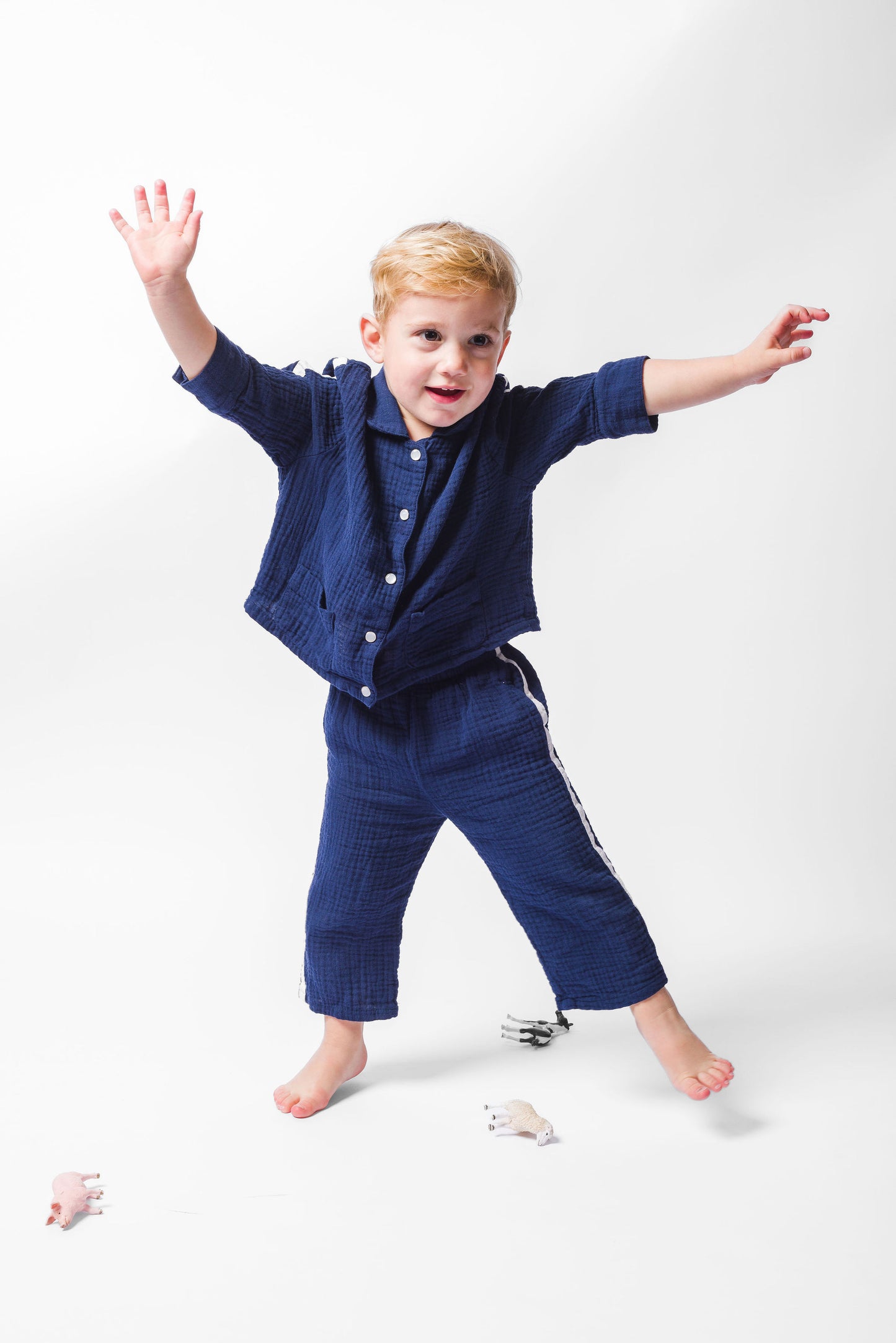 NAVY GAUZE LONG PAJAMA SET