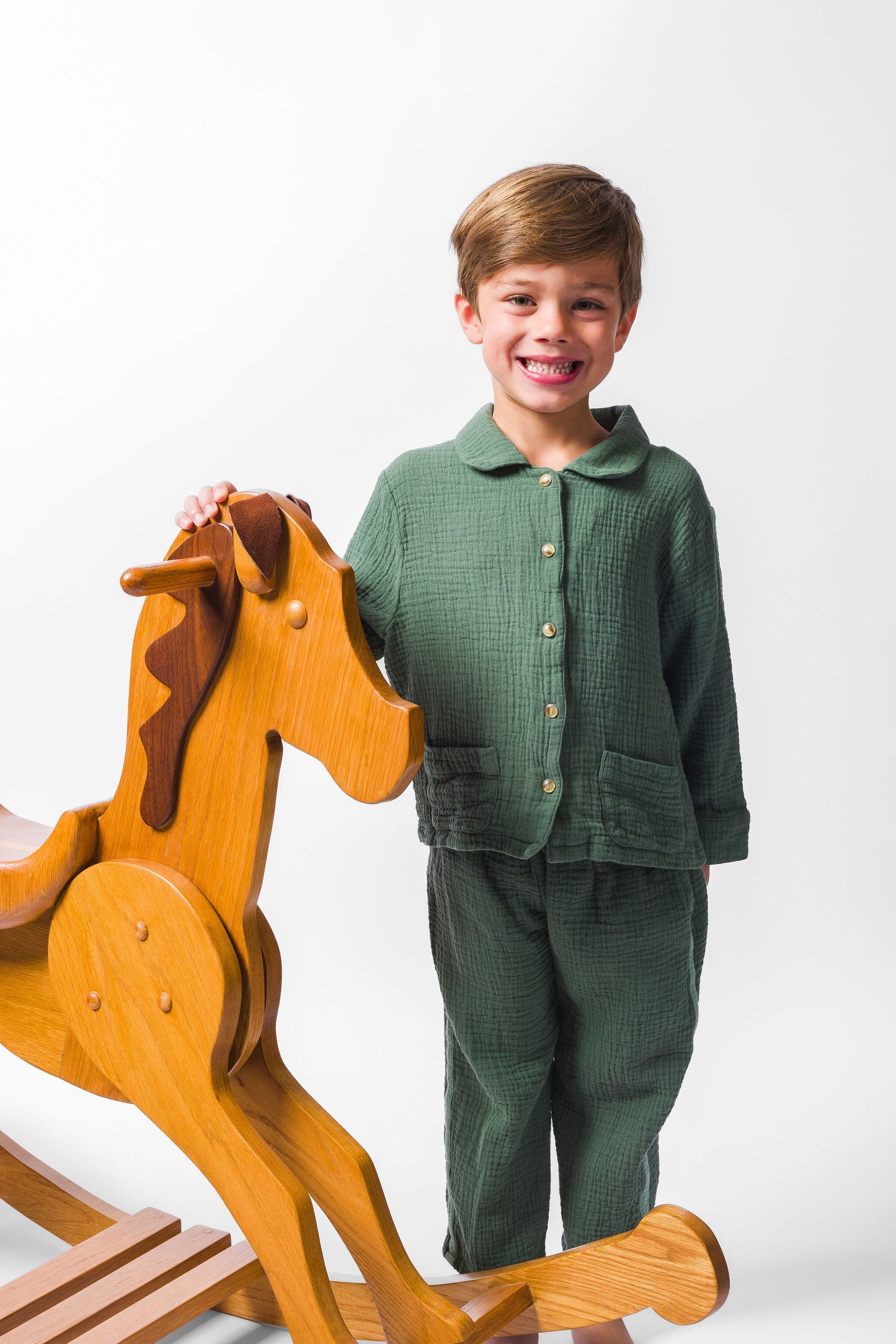 FOREST GREEN GAUZE LONG PAJAMA SET