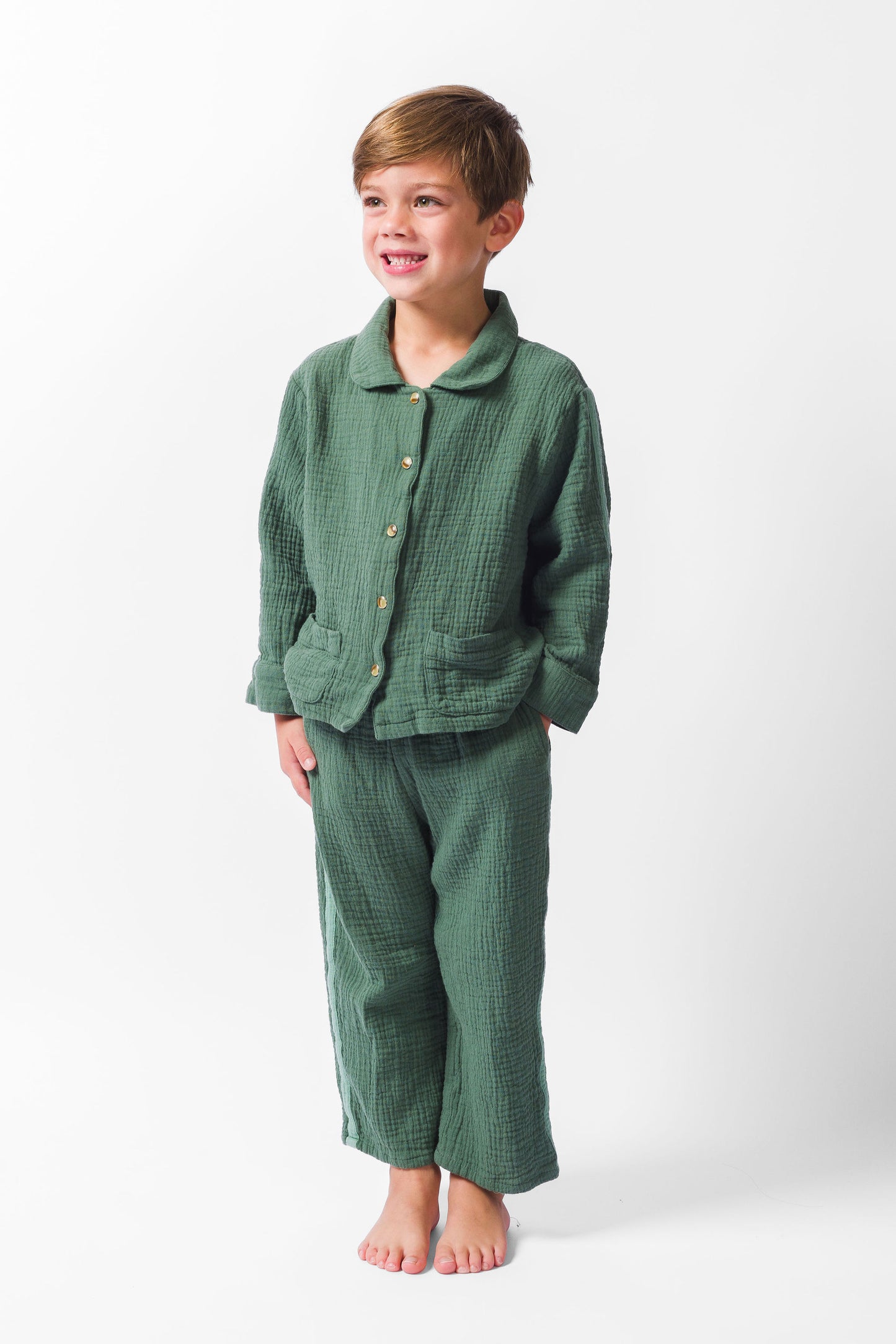 FOREST GREEN GAUZE LONG PAJAMA SET