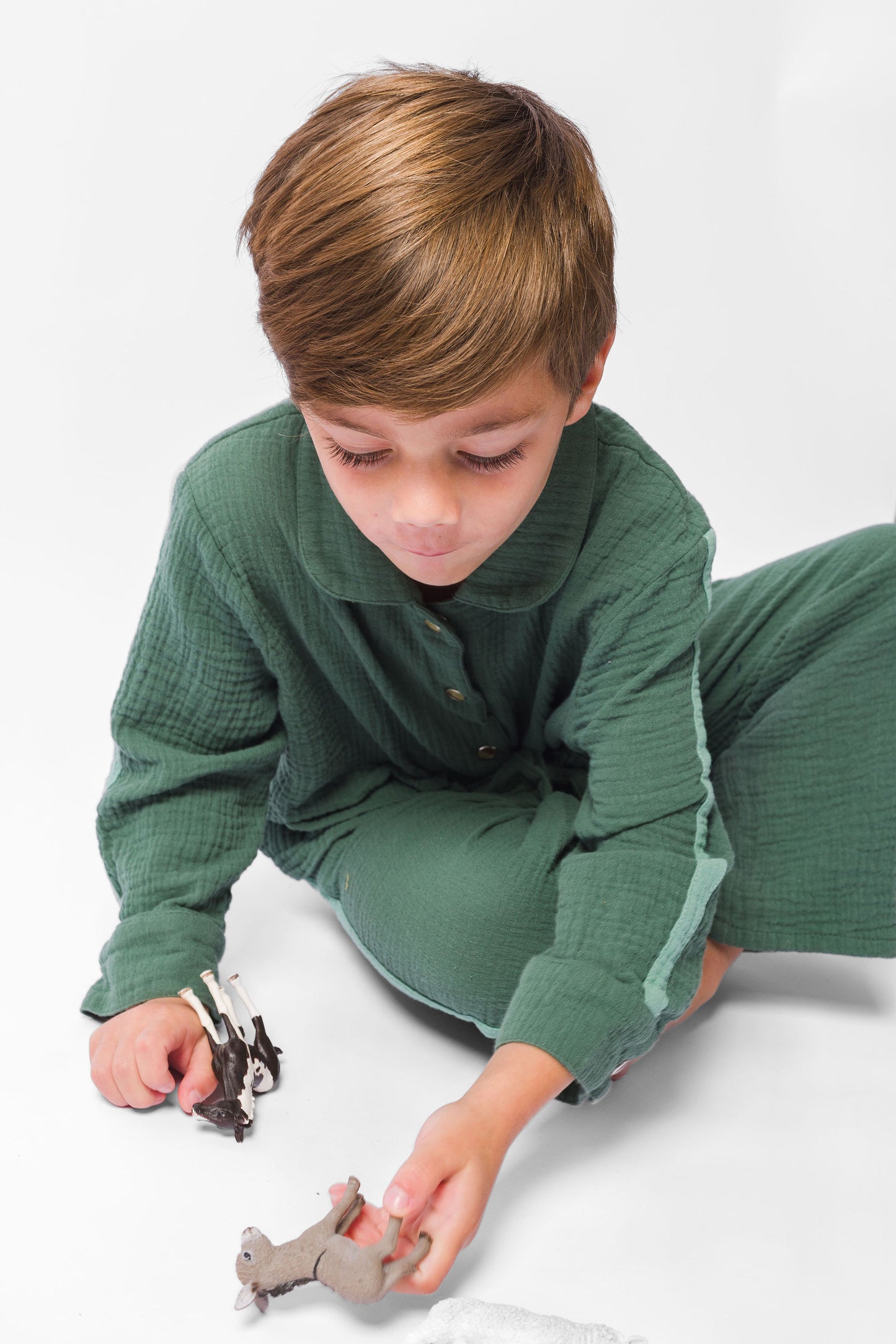 FOREST GREEN GAUZE LONG PAJAMA SET