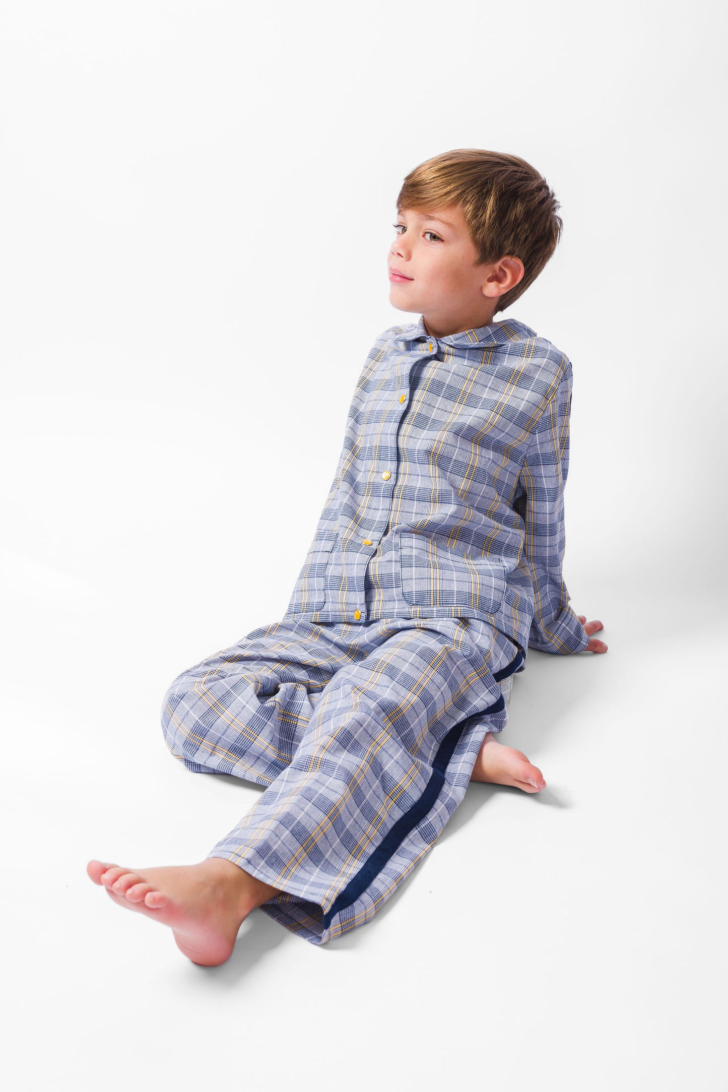 NAVY PLAID LONG PAJAMA SET