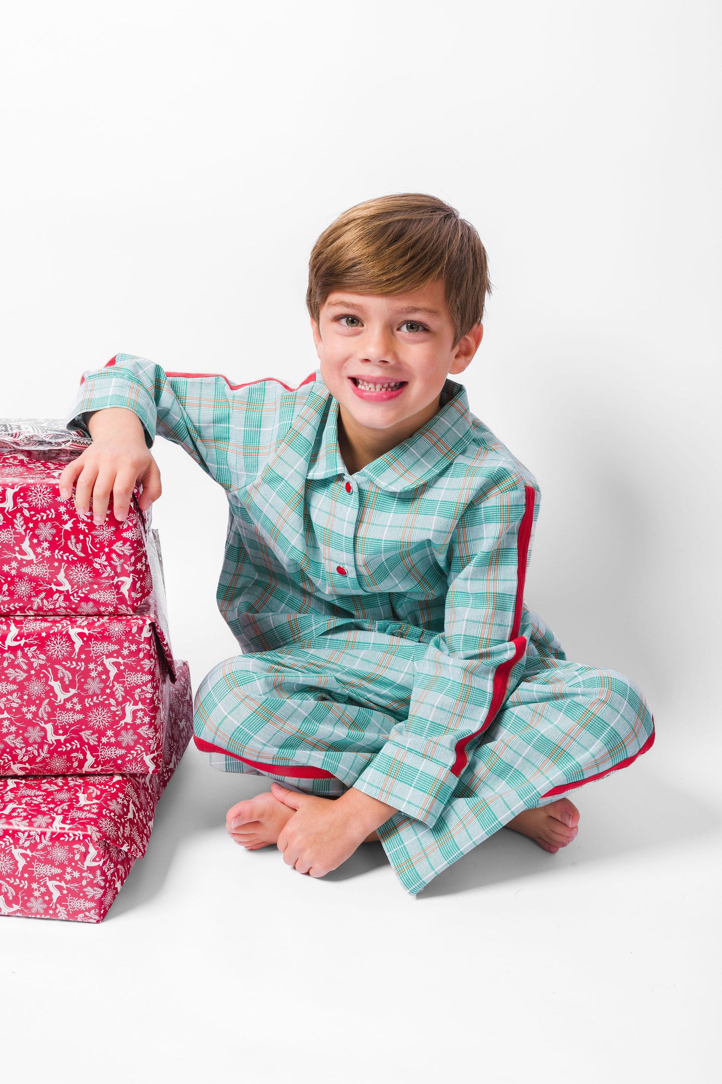 GREEN PLAID LONG PAJAMA SET