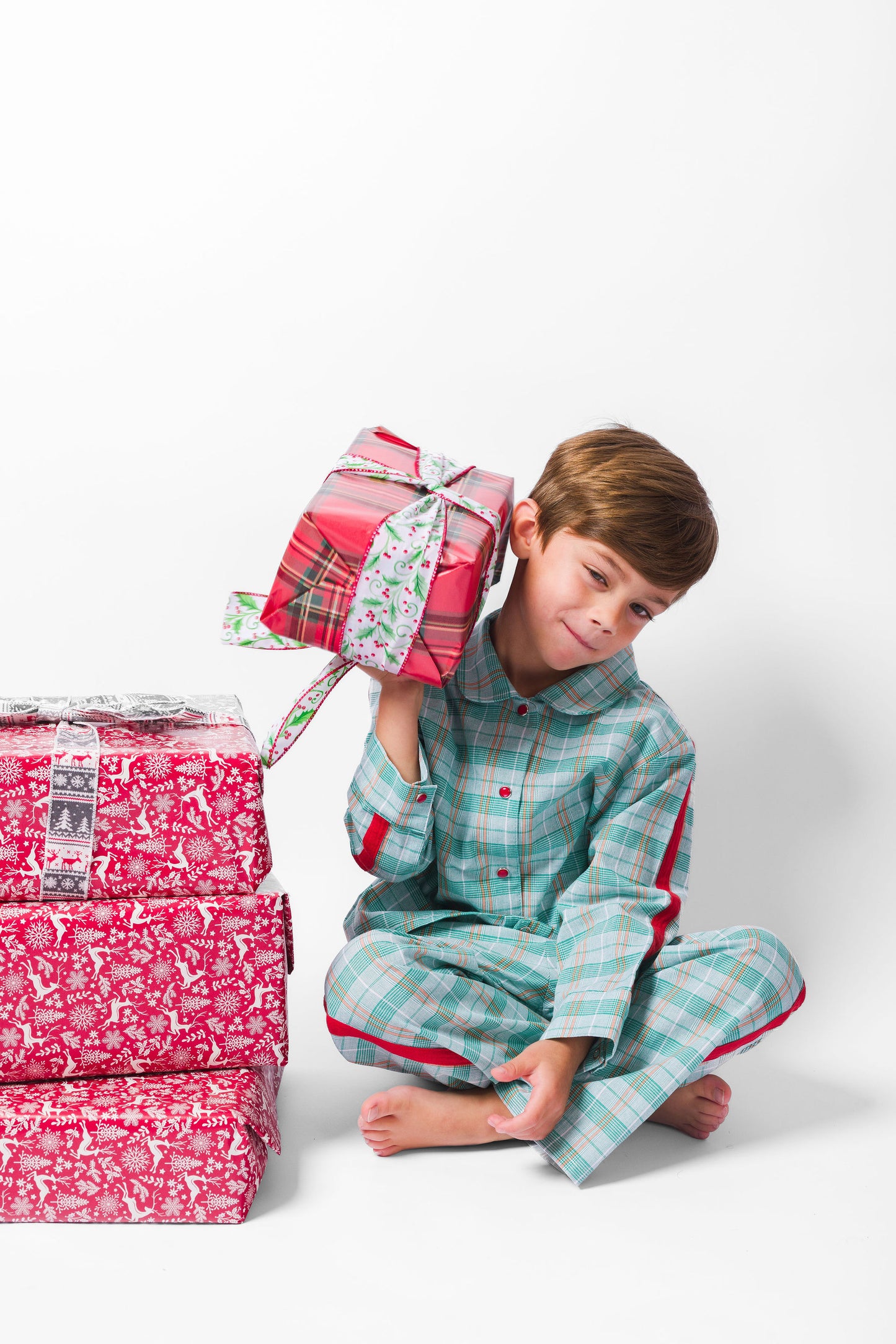 GREEN PLAID LONG PAJAMA SET