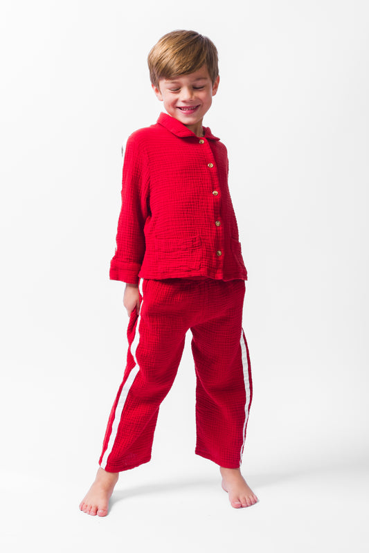 RED GAUZE LONG PAJAMA SET