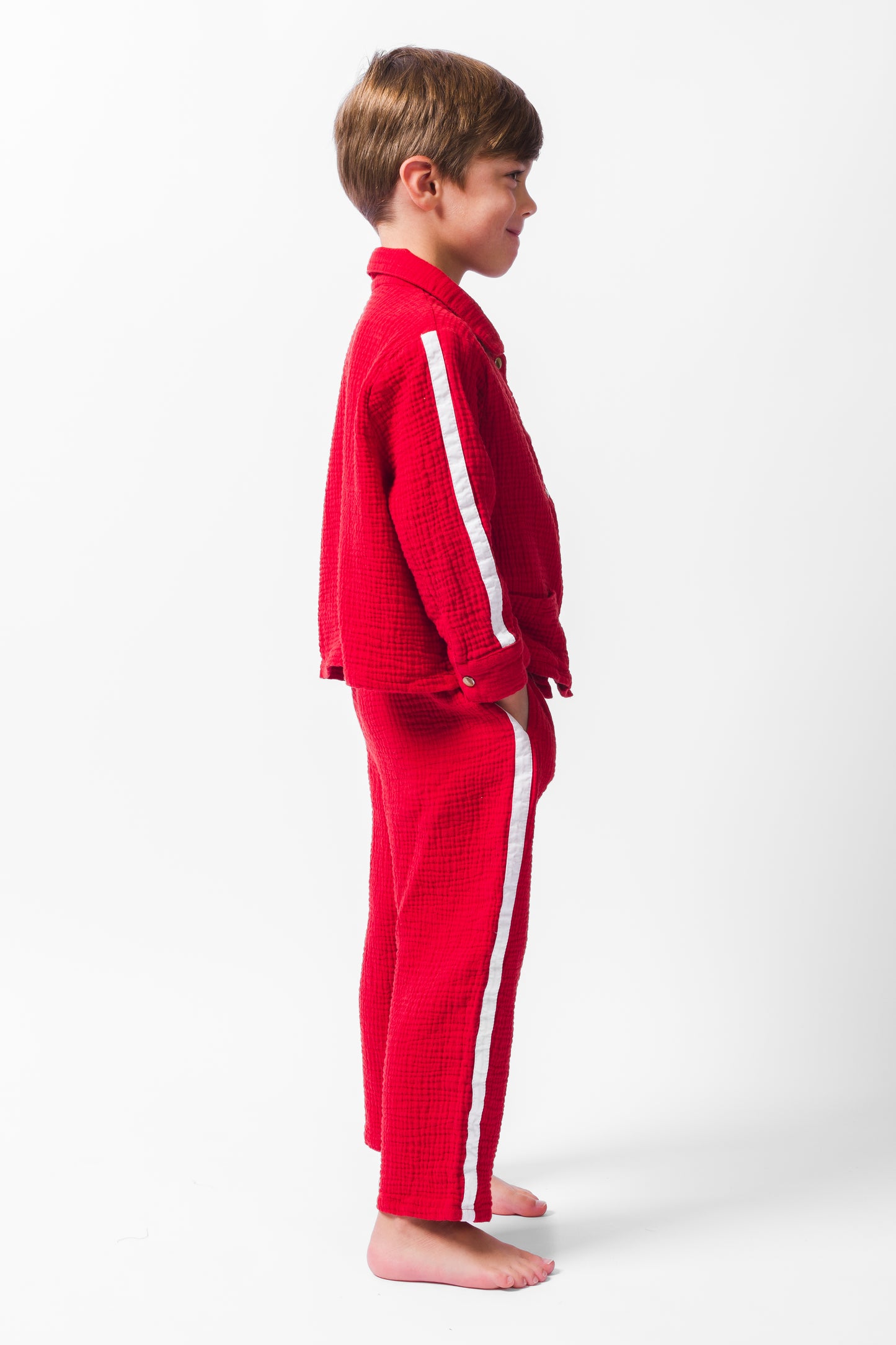 RED GAUZE LONG PAJAMA SET