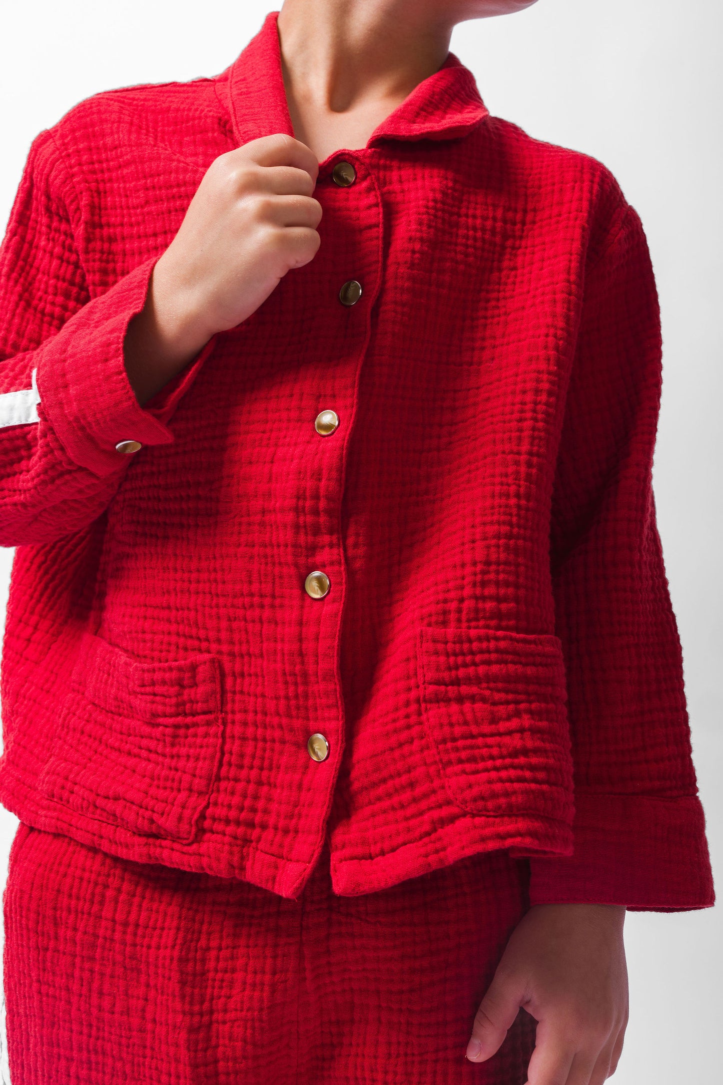 RED GAUZE LONG PAJAMA SET