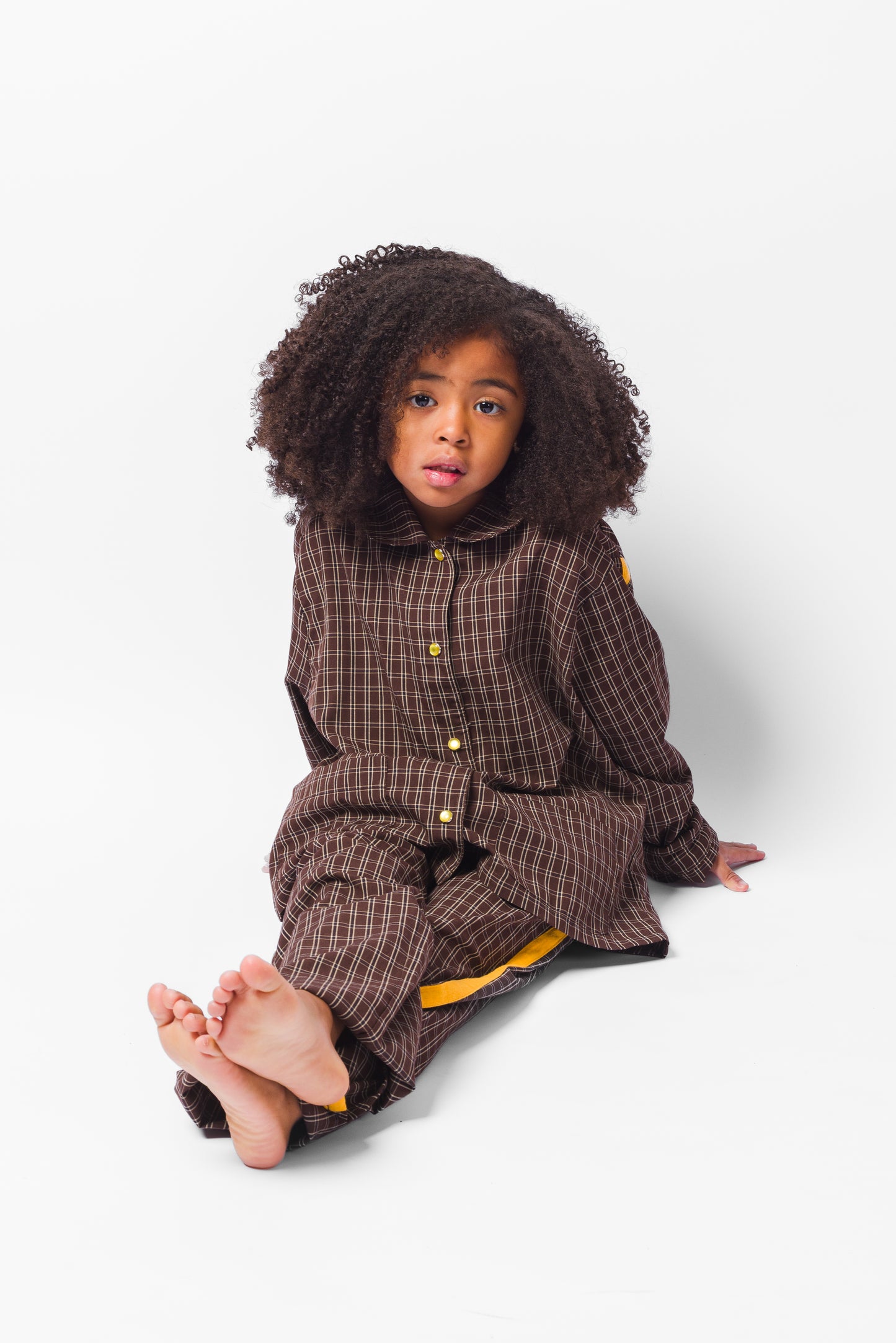 BROWN CHECK LONG PAJAMA SET
