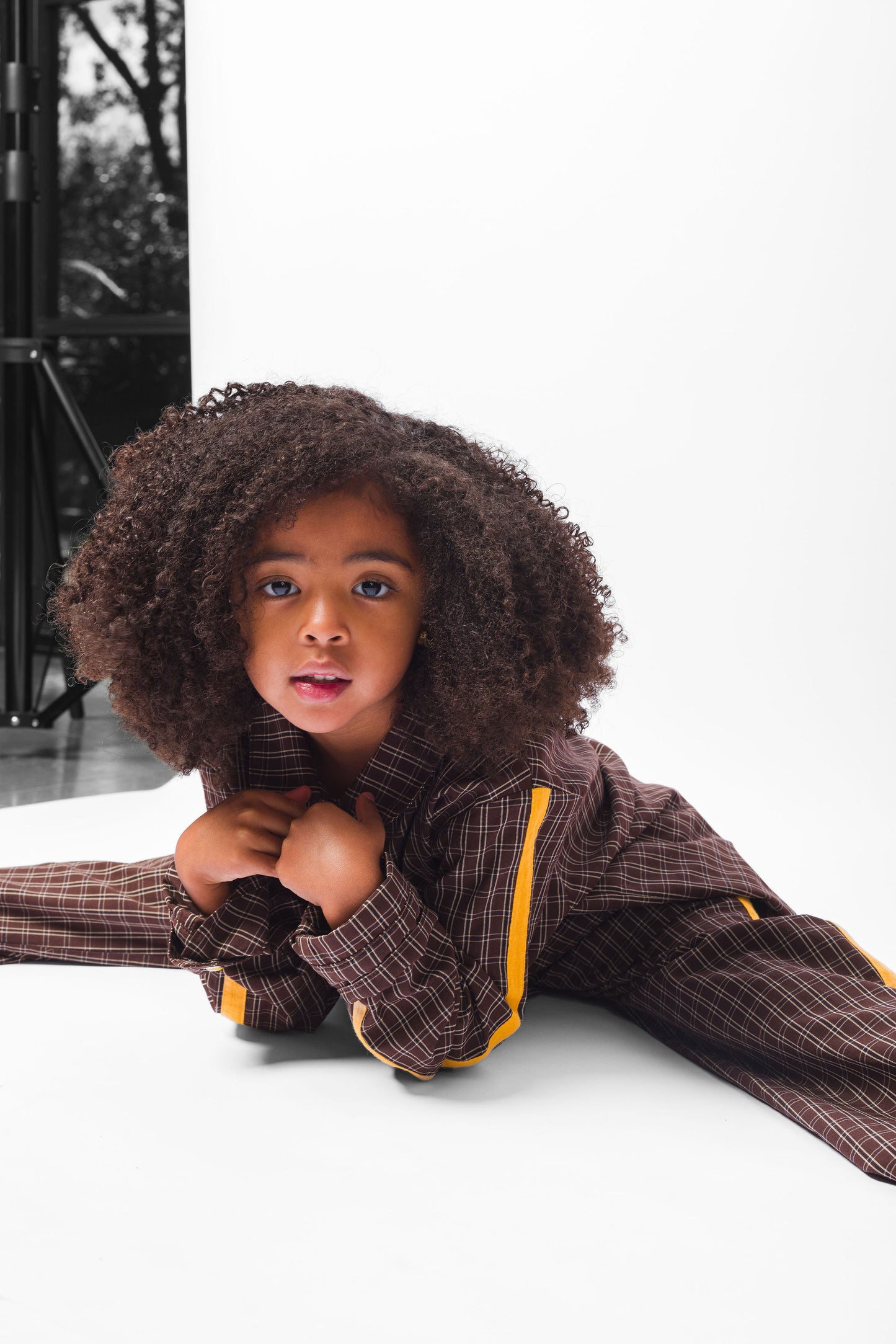 BROWN CHECK LONG PAJAMA SET