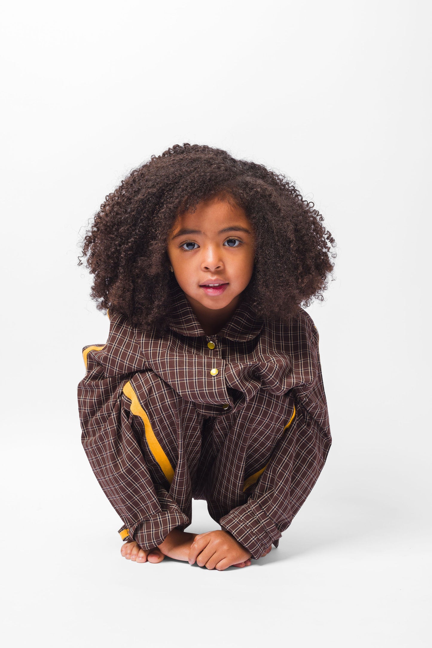 BROWN CHECK LONG PAJAMA SET