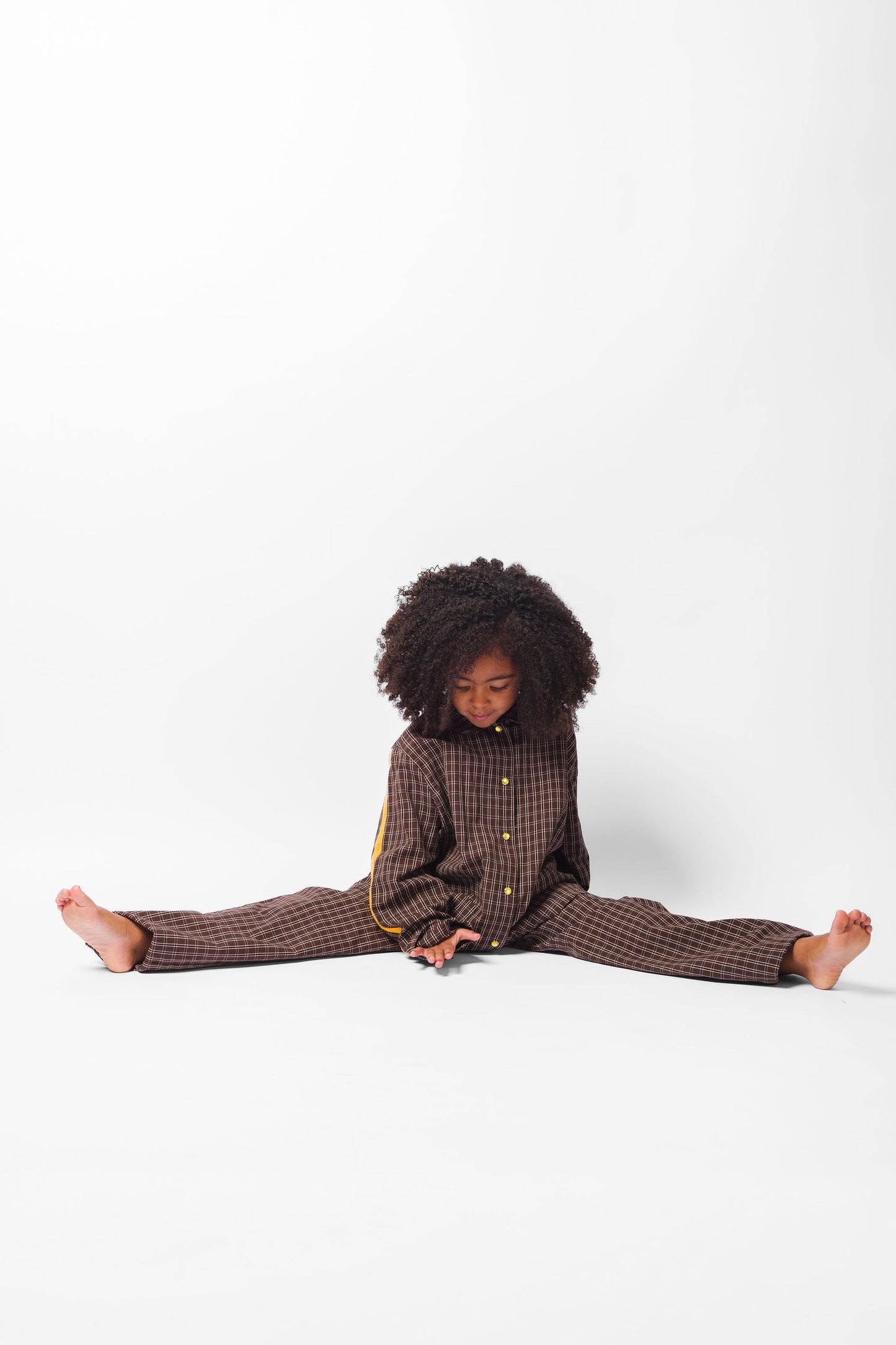 BROWN CHECK LONG PAJAMA SET