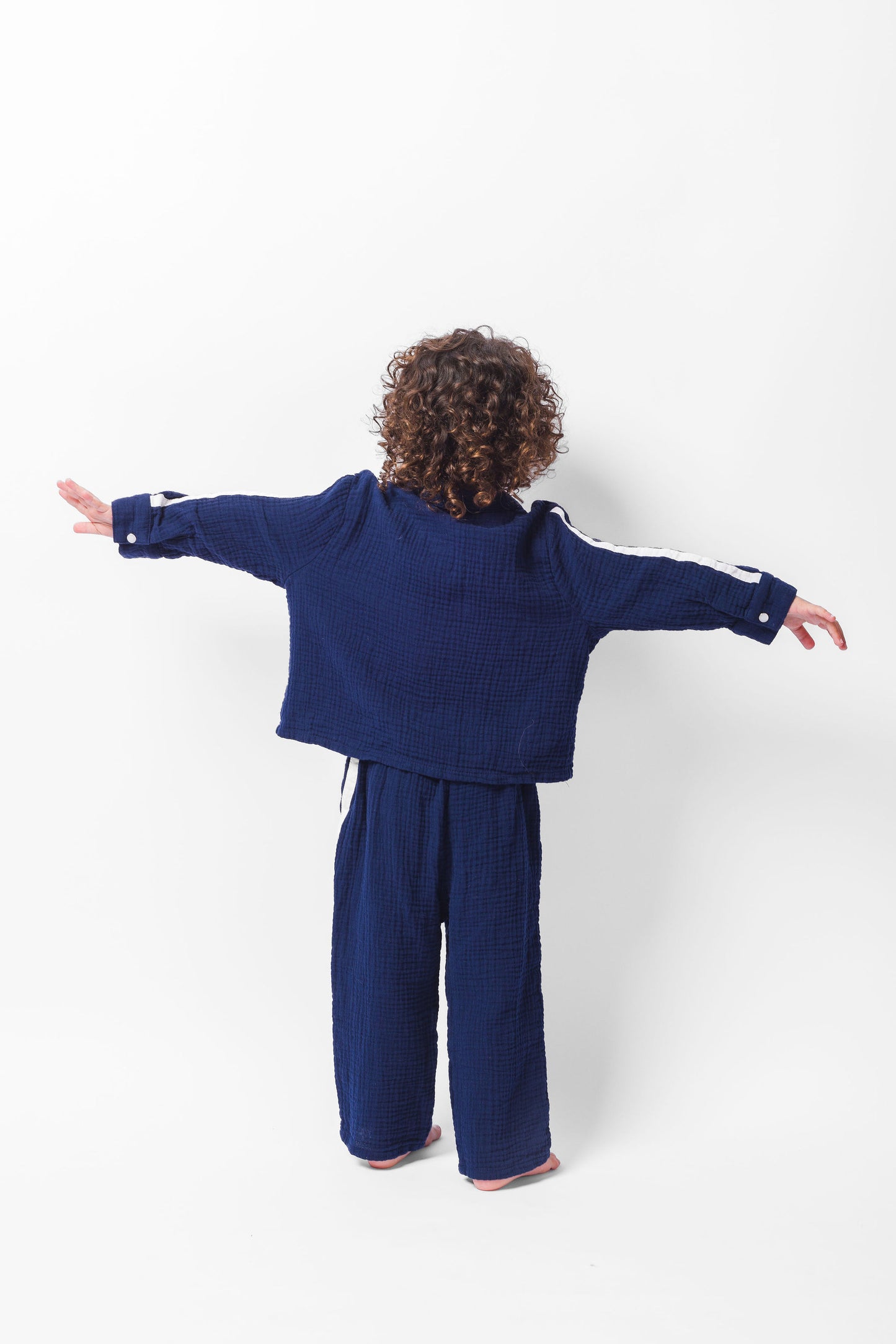 NAVY GAUZE LONG PAJAMA SET