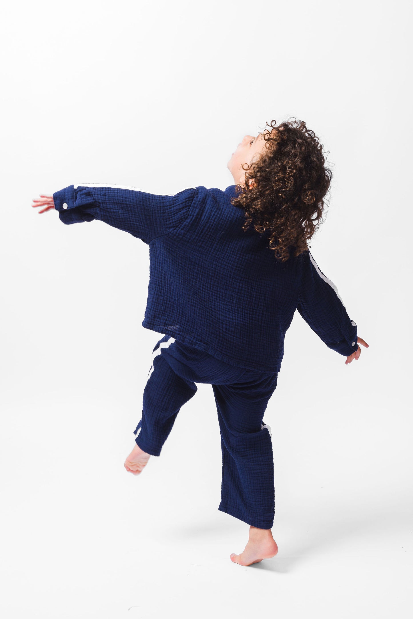 NAVY GAUZE LONG PAJAMA SET