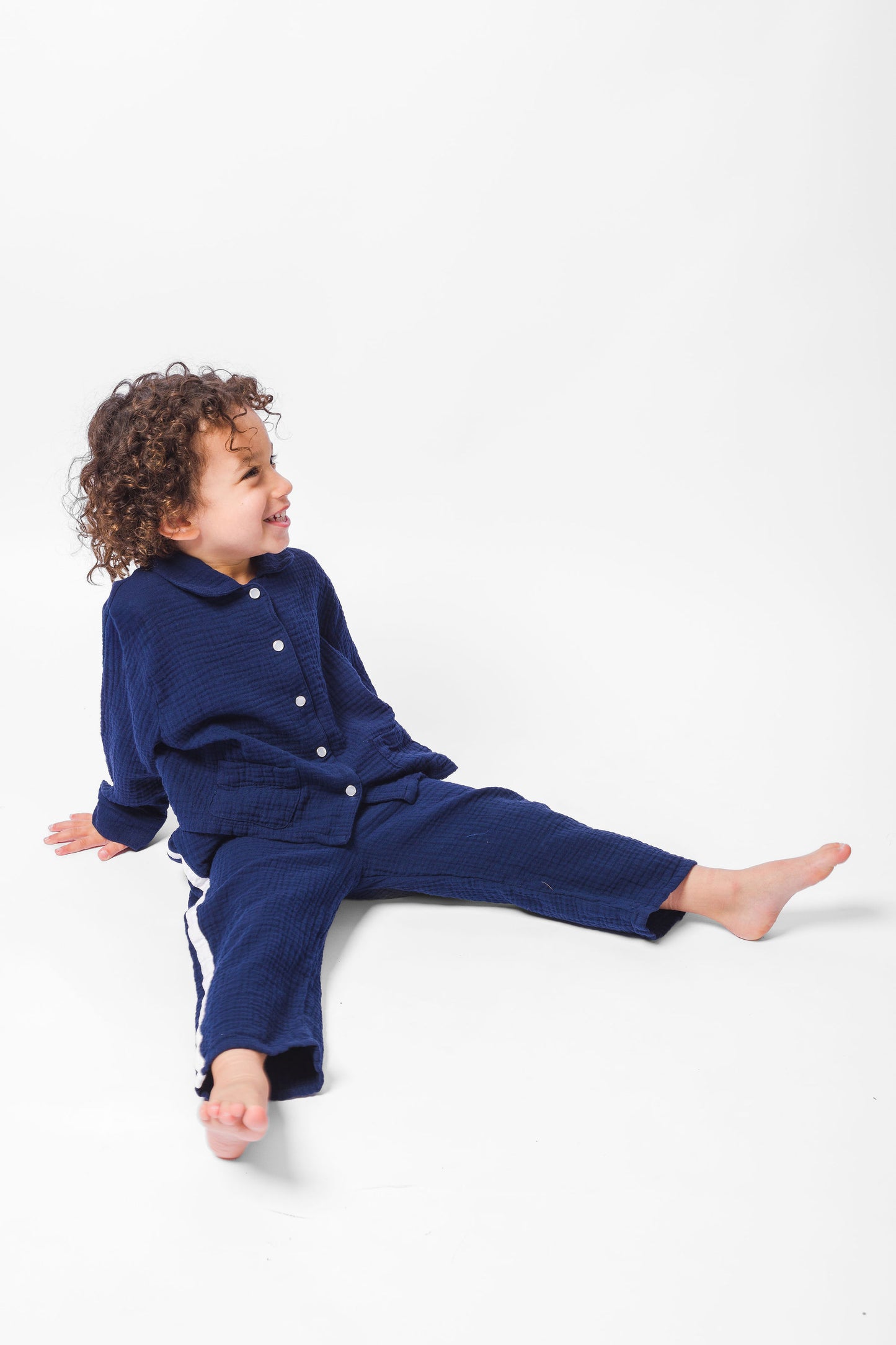 NAVY GAUZE LONG PAJAMA SET