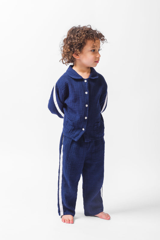 NAVY GAUZE LONG PAJAMA SET